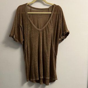 We the Free Burn out Top - Brown - Size M Semi-Sheer